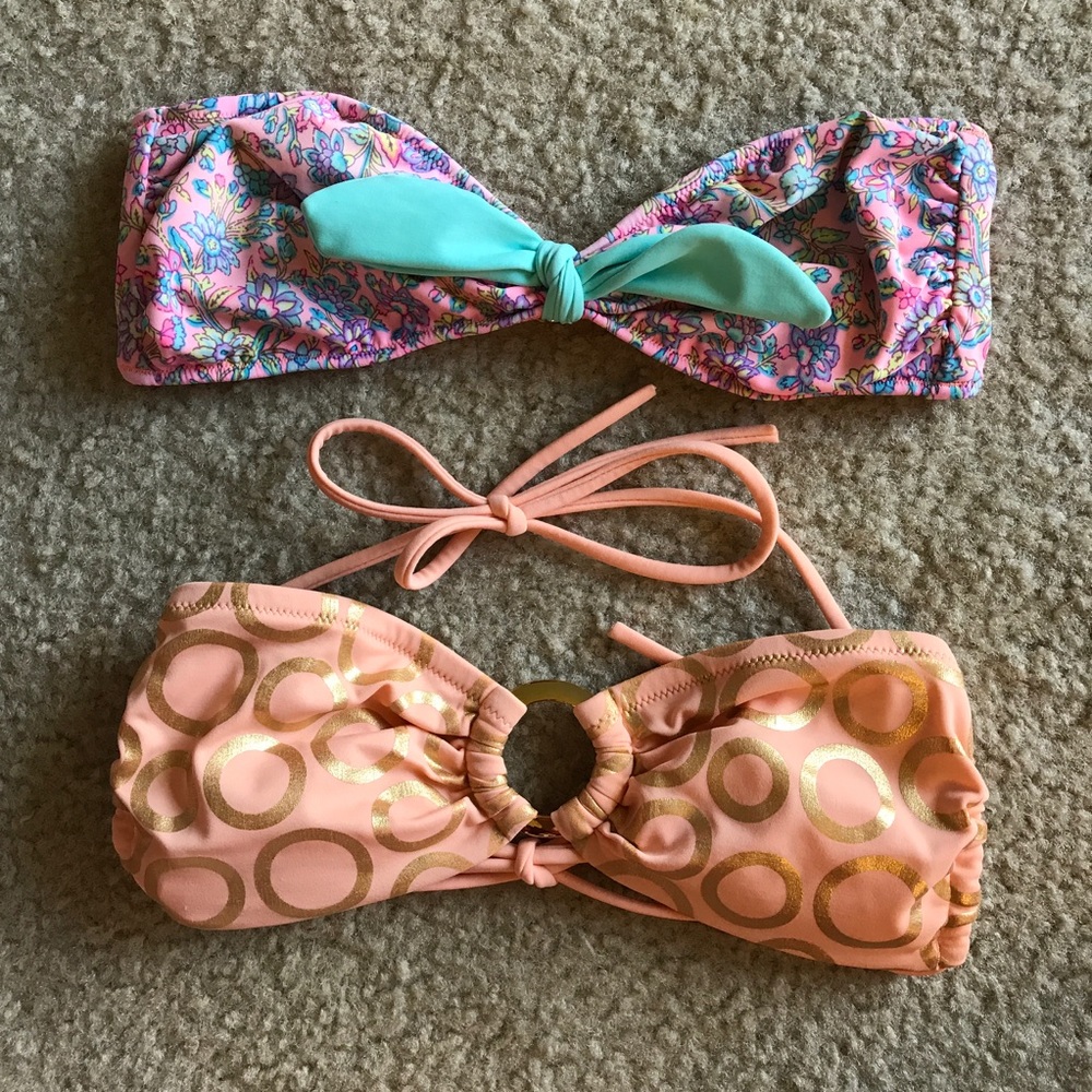 2 Victoria secret bikini tops paisley & pink XS